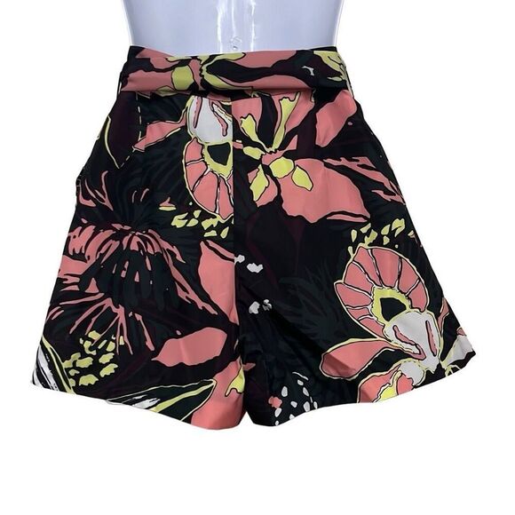 Tanya Taylor Nikiya Shorts Pink Black Floral Print Flared Leg Side Zip Sz 0 NWT - Picture 2 of 9